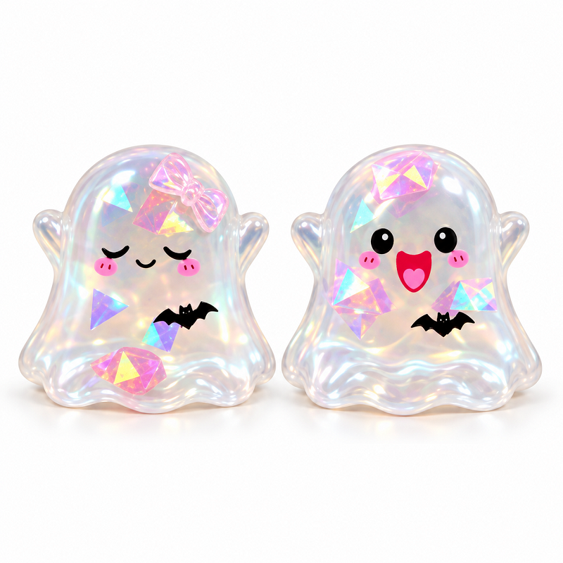 Halloween Ghost Squishy Toy Set – Crystal Filled – 5-Piece Wholesale Box